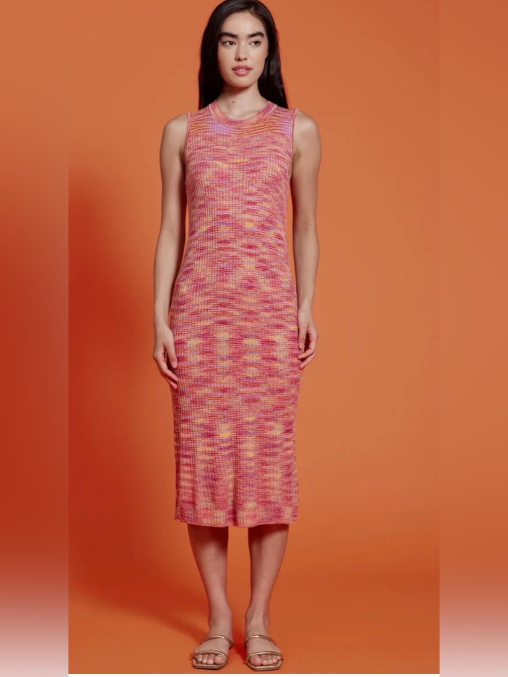 Lucy Paris Multitone Pink Midi Knit Dress